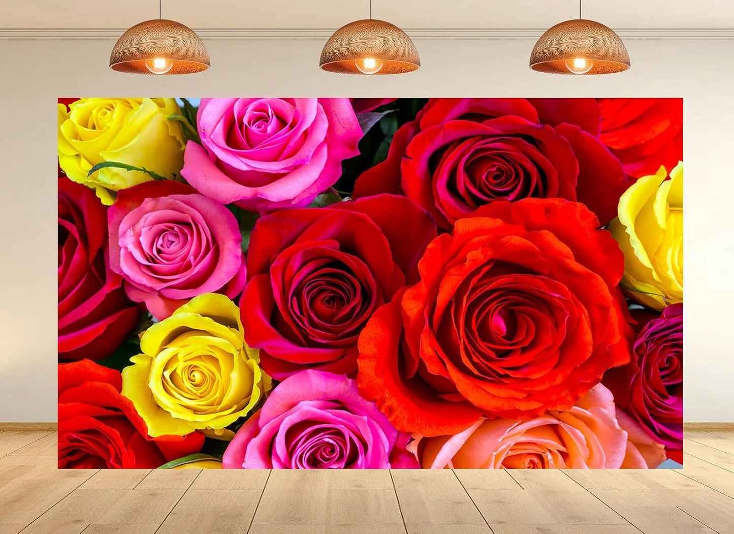 UPXIO 5x3ft Colorful Rose Bouquet Backdrop Mixed Red Pink Yellow Roses Photo Background Tapestry for Valentine's Day