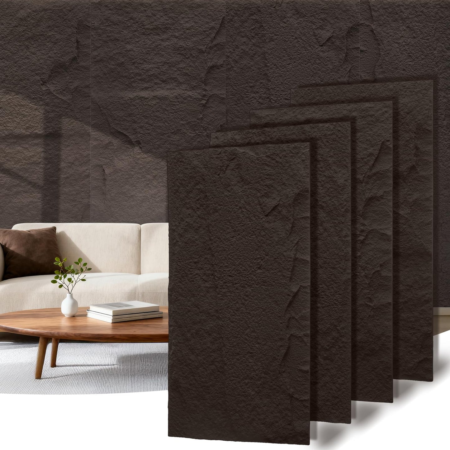LARWORKS 3D Faux Stone Wall Panels, 4-Pack 47.24×23.62 in. PU Wall Panels 30.99 sq.ft Coverage, Lightweight & Waterproof, Easy DIY Install for Living Room, Bedroom, Office