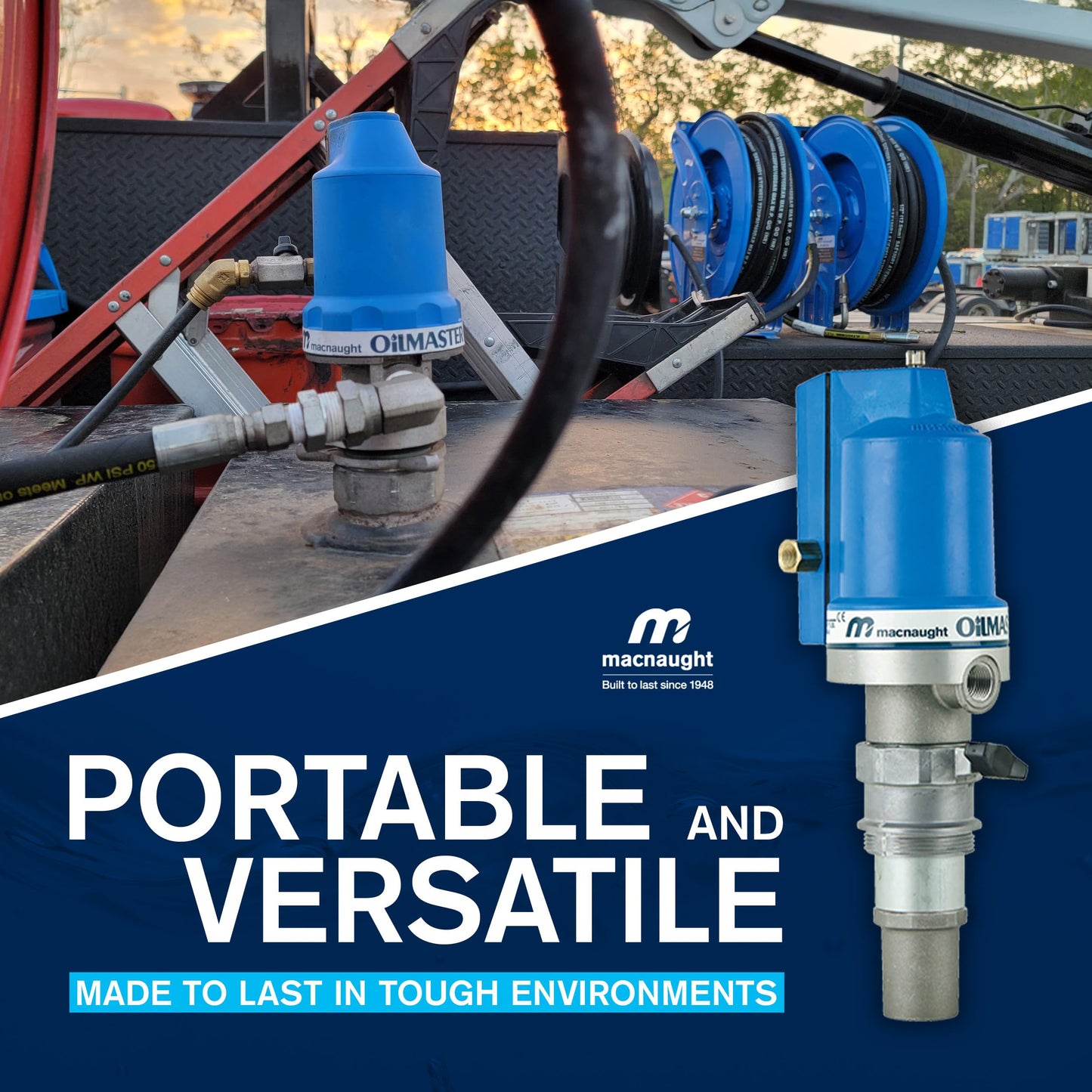 Macnaught Ratio 5:1 Air Operated Pneumatic Oil Transfer Pump. Engine and gear oils up to SAE140, auto trans, hydraulic fluid and anti-freeze/anti-boil (NOT for Gasoline or Diesel)