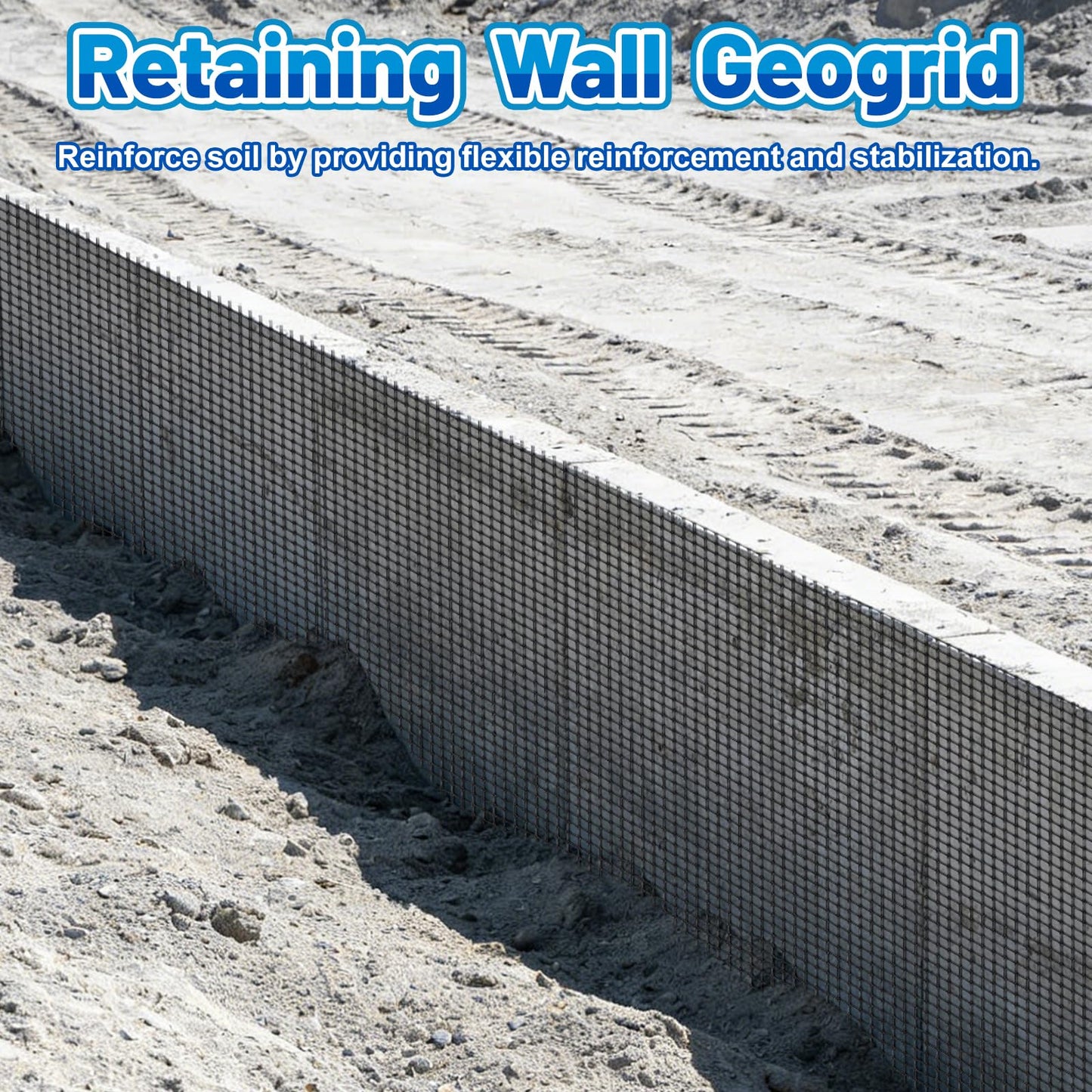 3 Ft x 164 Ft Geogrid for Retaining Wall, Bi-Directional Geo Grid Roll with Gloves, HDPE Geogrid for Gravel Driveway, Subgrade Reinforcement, Slope & Soil Stabilization, Erosion Control