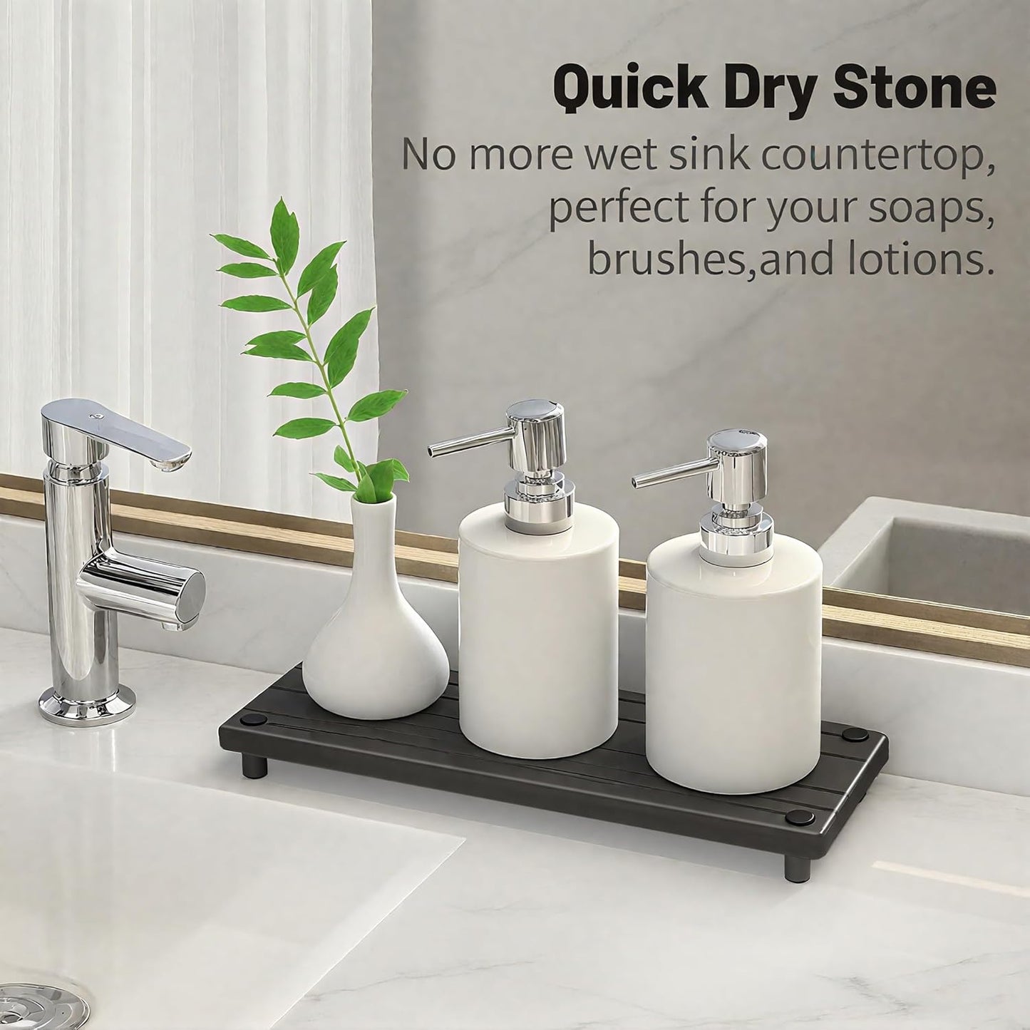 Skiennix Quick Dry Sink Caddy - Water Absorbing Stone Tray & Organizer for Kitchen or Bathroom