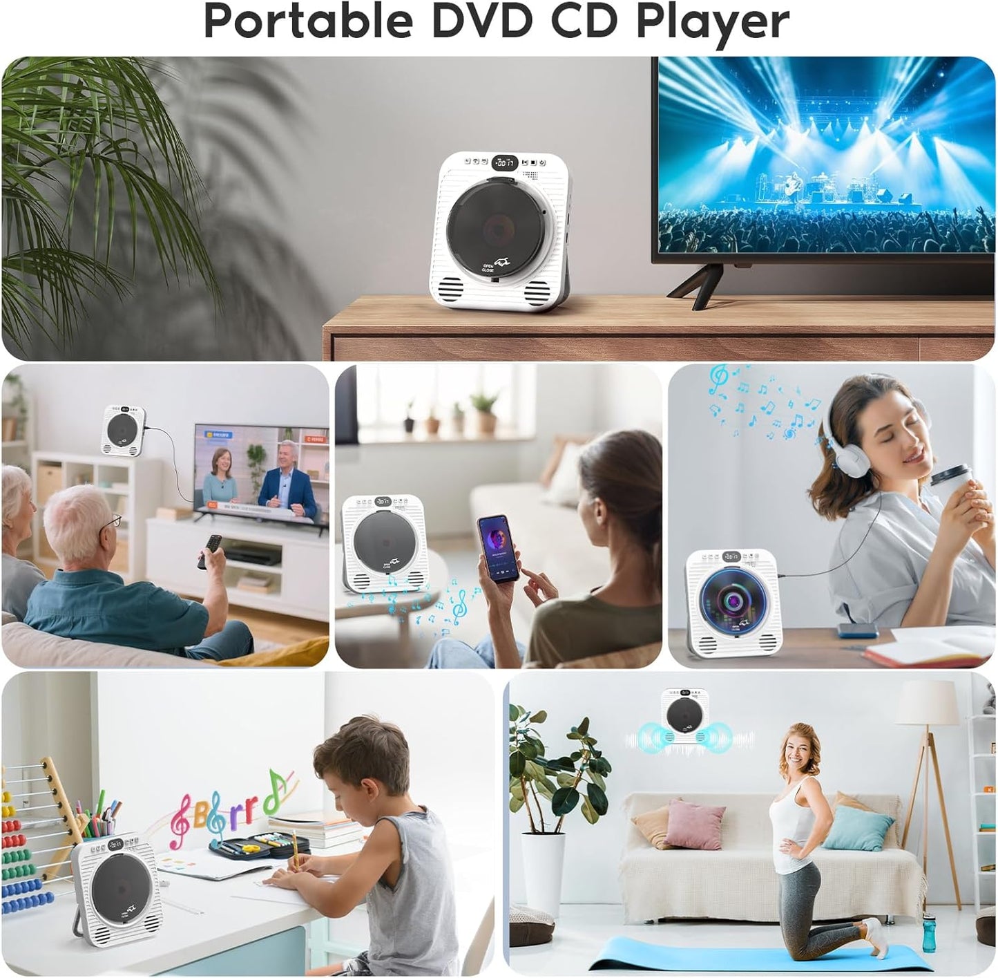 Ceihoit 1080P Mini CD DVD Player for TV Bluetooth CD/DVD Player with HDMI AV Cables, Built-in Speakers, USB & AUX