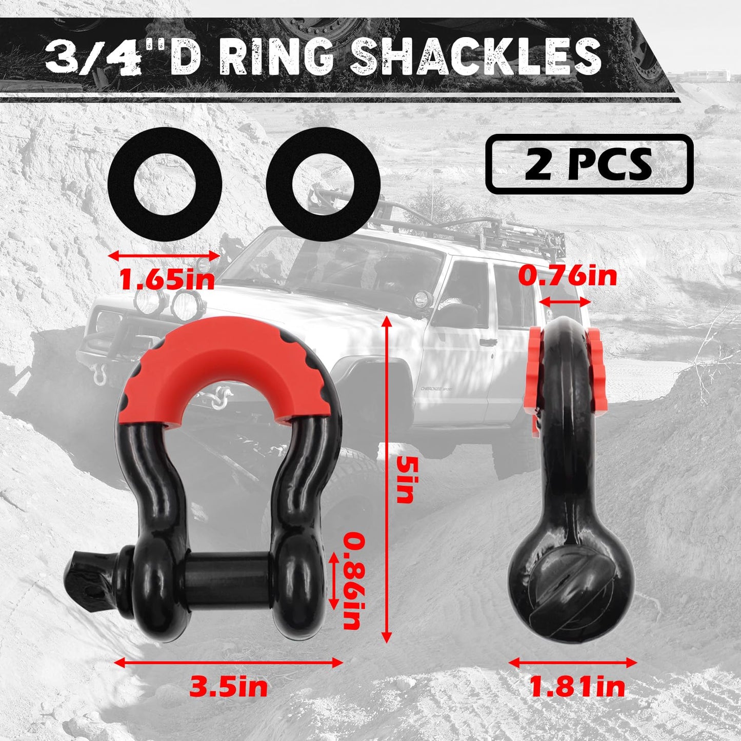 Handfly Offroad Recovery Kit, 3" x 30 ft Tow Recovery Strap, 1pcs Hitch Receiver, 2pcs 3/4" D-Ring Shackles with Storage Bag for Truck Jeep SUV ATV