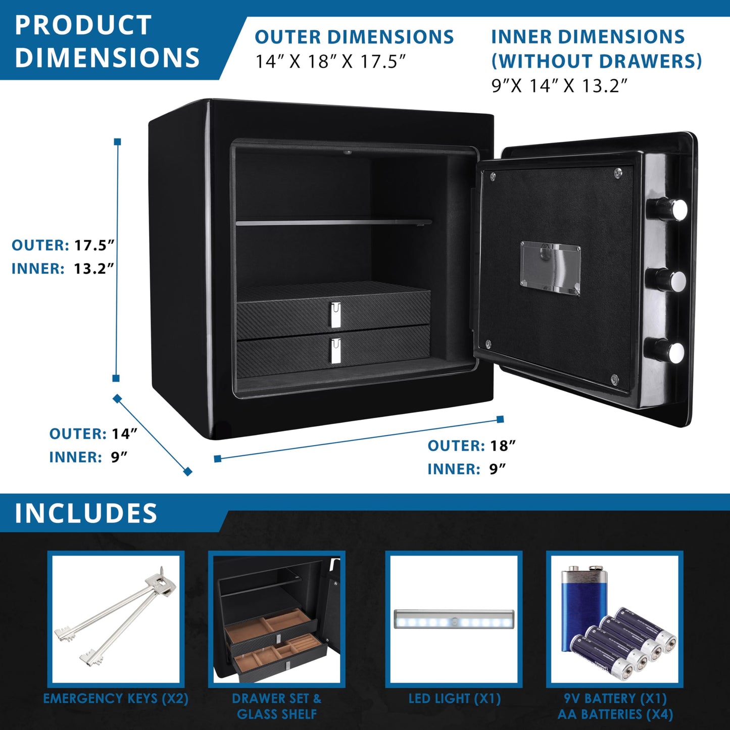 Barska Digital Keypad Fireproof Jewelry Safe 1.01 Cubic Ft, One Size, Black AX13106