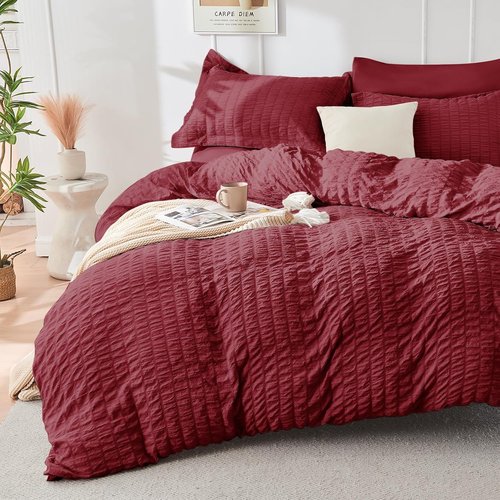 HYMOKEGE Burgundy Comforter Set - 7-Piece All-Season Luxury Bedding Set with Sheets & Pillowcases