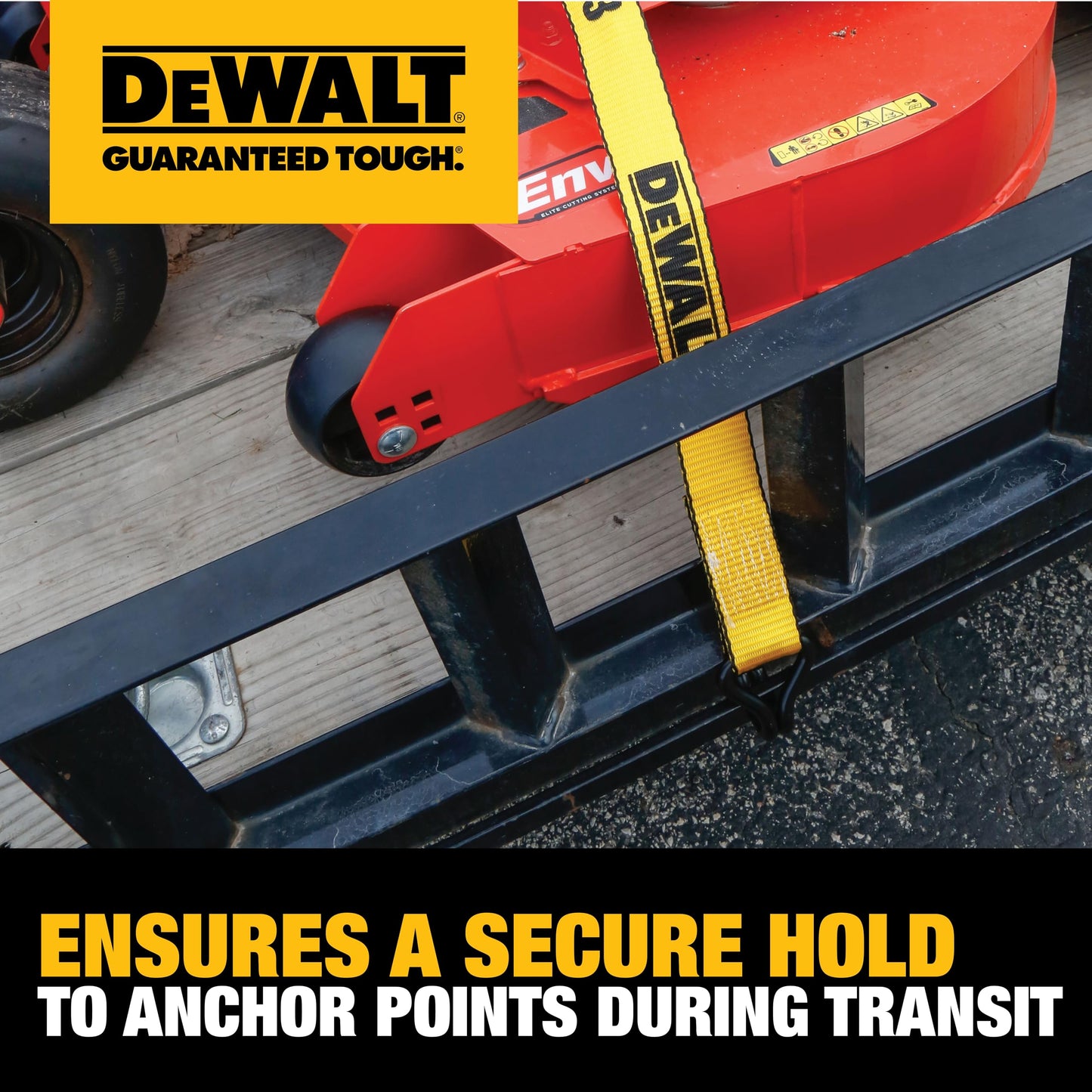 DEWALT DXBC10000J-6PK Black/Yellow 2" x 27' Ratchet Tie Down Straps with Double J-Hooks - Heavy-Duty Cargo Hauling (10,000 lb Break Strength), 6 Pack