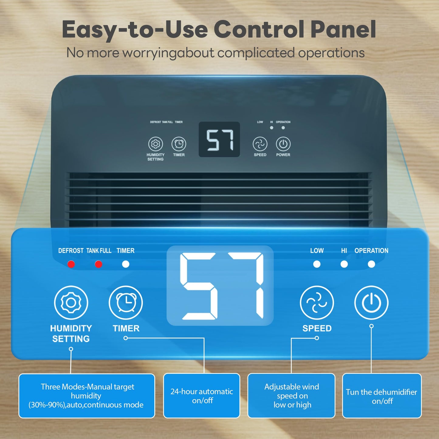 34Pint Dehumidifier for 2500Sq.Ft, Compressor Dehumidifiers for Home, Front LED Digital Humidity Display&Quiet Dehumidifier for Basement, Bedroom, Bathroom, with 6.56FT Drain Hose DH1800S
