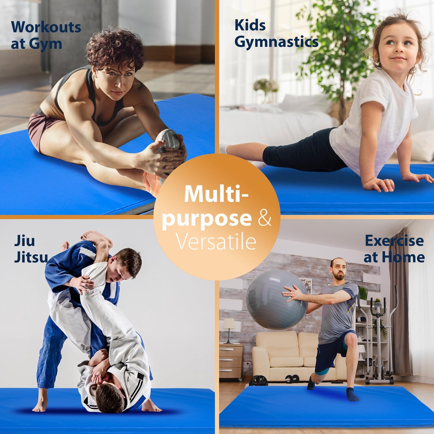 Foamma Gymnastics Mat, 4" x 4 ft x 6 ft, Blue, High-Density Landing Mat with Waterproof Cover, Ideal for Wrestling, Tumbling, Kids & Adults – Gymnastics Equipment for Indoor & Outdoor Use