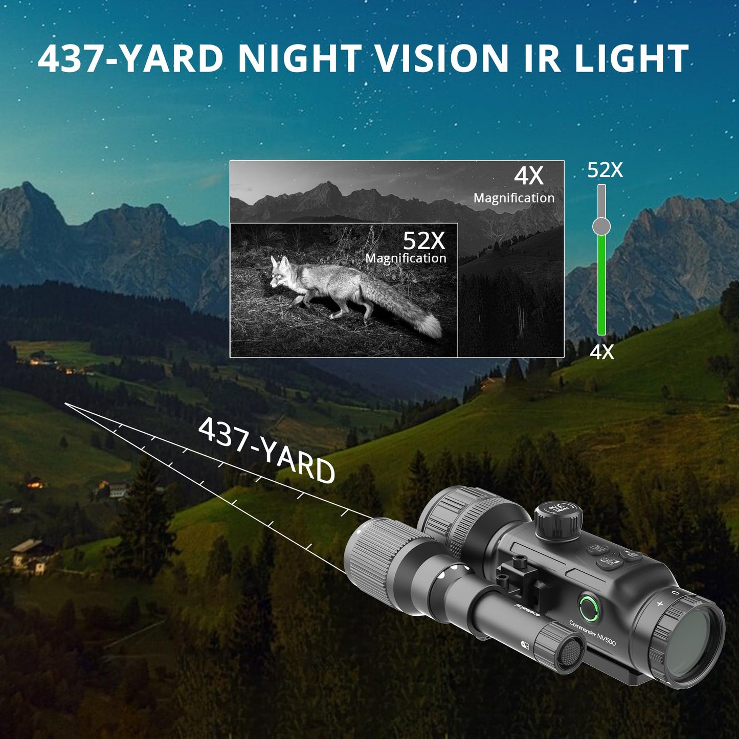 Oneleaf.ai Commander NV500 HD Digital Night Vision Scope with Ballistic Calculator, 4K Video Recording, 3864x2228 Resolution (NV500 2X4X LRF)