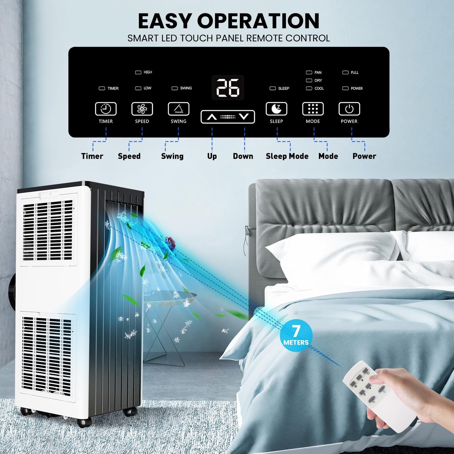 Portable Air Conditioners 8000 BTU Portable AC Unit, 3-in-1 Cooling Dehumidifier Fan, Remote Control, Sleep Mode, 24H Timer for Bedroom Dorm Office Up to 350 Sq Ft