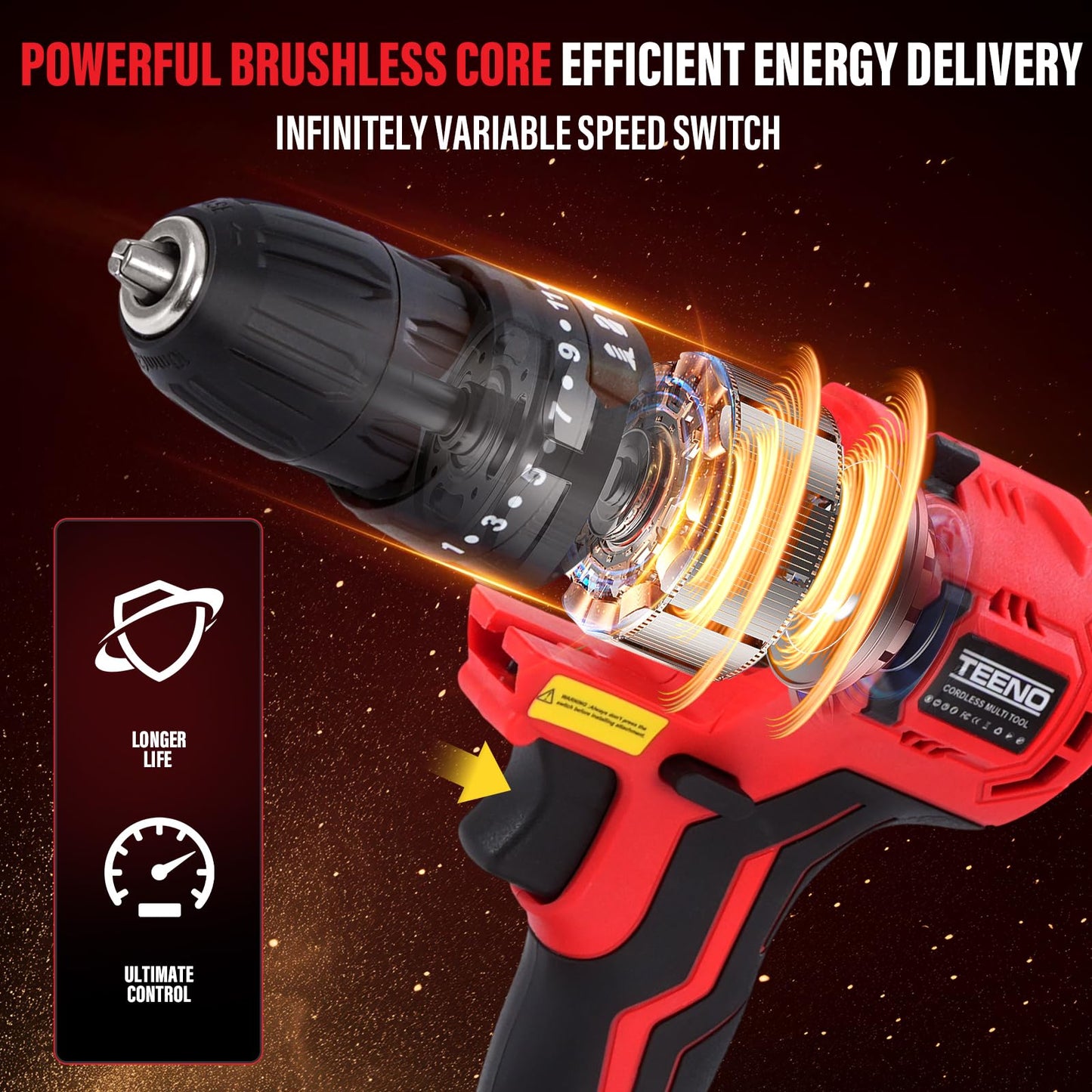 TEENO 20V MAX Brushless Power Tool Combo Kit, 9-in-1 Cordless Interchangeable Multi-Tool Set (Drill, Impact, Grinder, Sander, Circular, Chain & Reciprocating Saws, Blower, Washer), 2x 4.0Ah Batteries