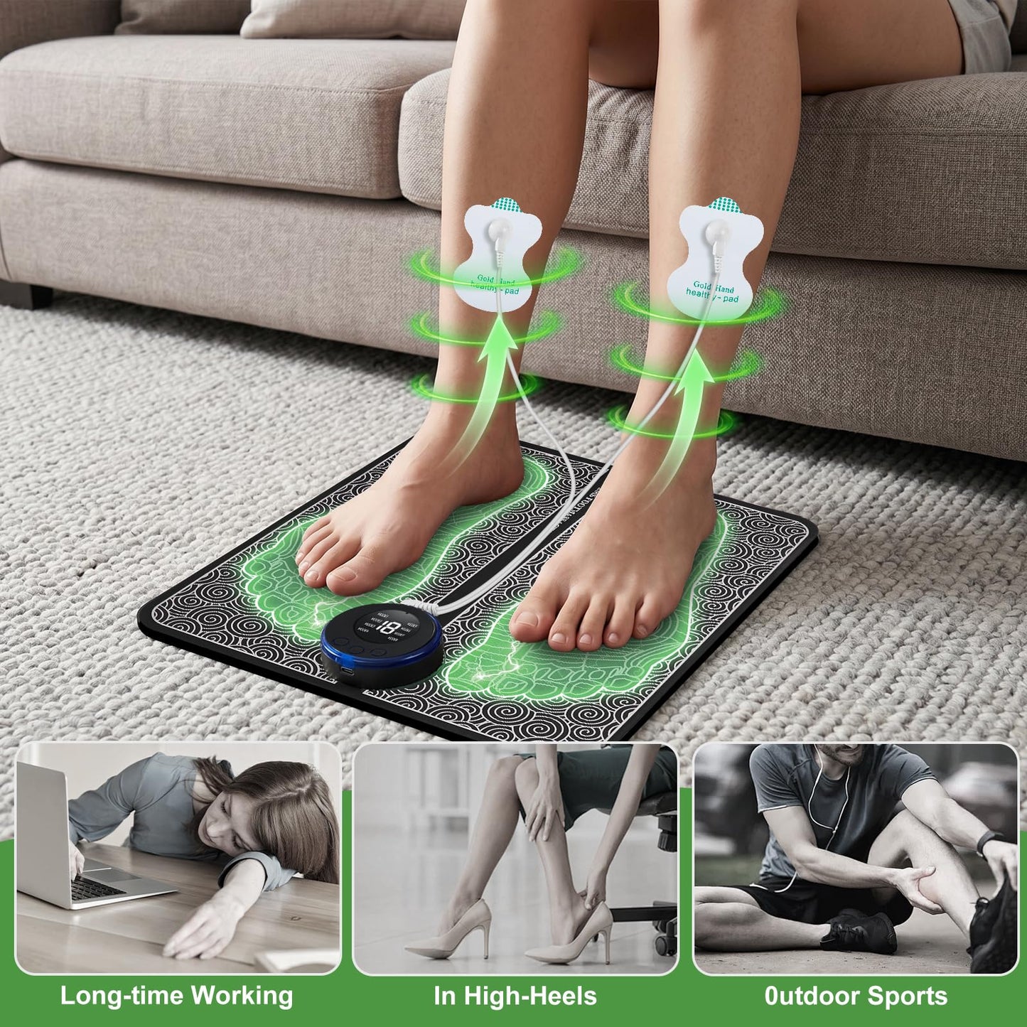 CWTUL EMS Foot Massage for Muscle Relaxation, Transcutaneous Electronic Nerve Stimulator, Adjustable Intensity, 10 Modes 19 Gears