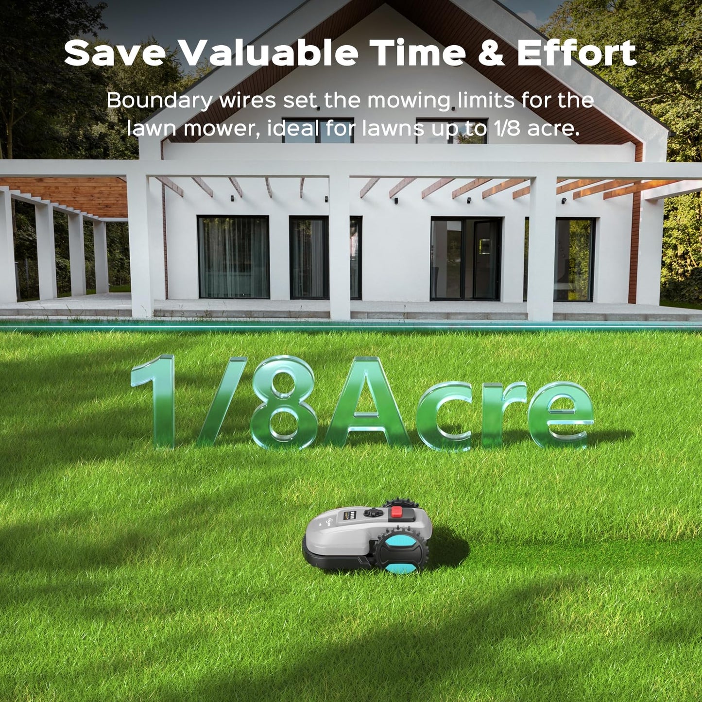 Robot Lawn Mower with App Control – Adjustable Cutting Height, Auto-Charging, Obstacle Detection & Smart Scheduling – Ideal for Lawns up to 1/8 Acre