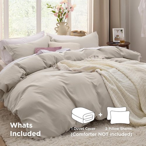 Bedsure Oversized Queen Duvet Cover Set - Extra Soft Prewashed Cotton-Like Polyester, 98x98 Inches with Zipper Closure & 2 Pillow Shams