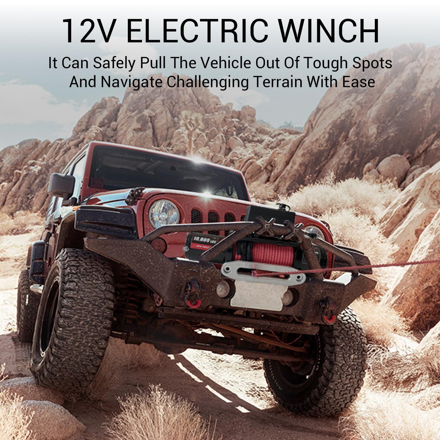 10,000LB Electric Vehicle Winch - 12V Electric Winch with Wireless Remote, 85Ft Synthetic Rope & IP67 Waterproof Design - Heavy Duty Off-Road Winch for Wrangler, UTV, ATV, Trucks