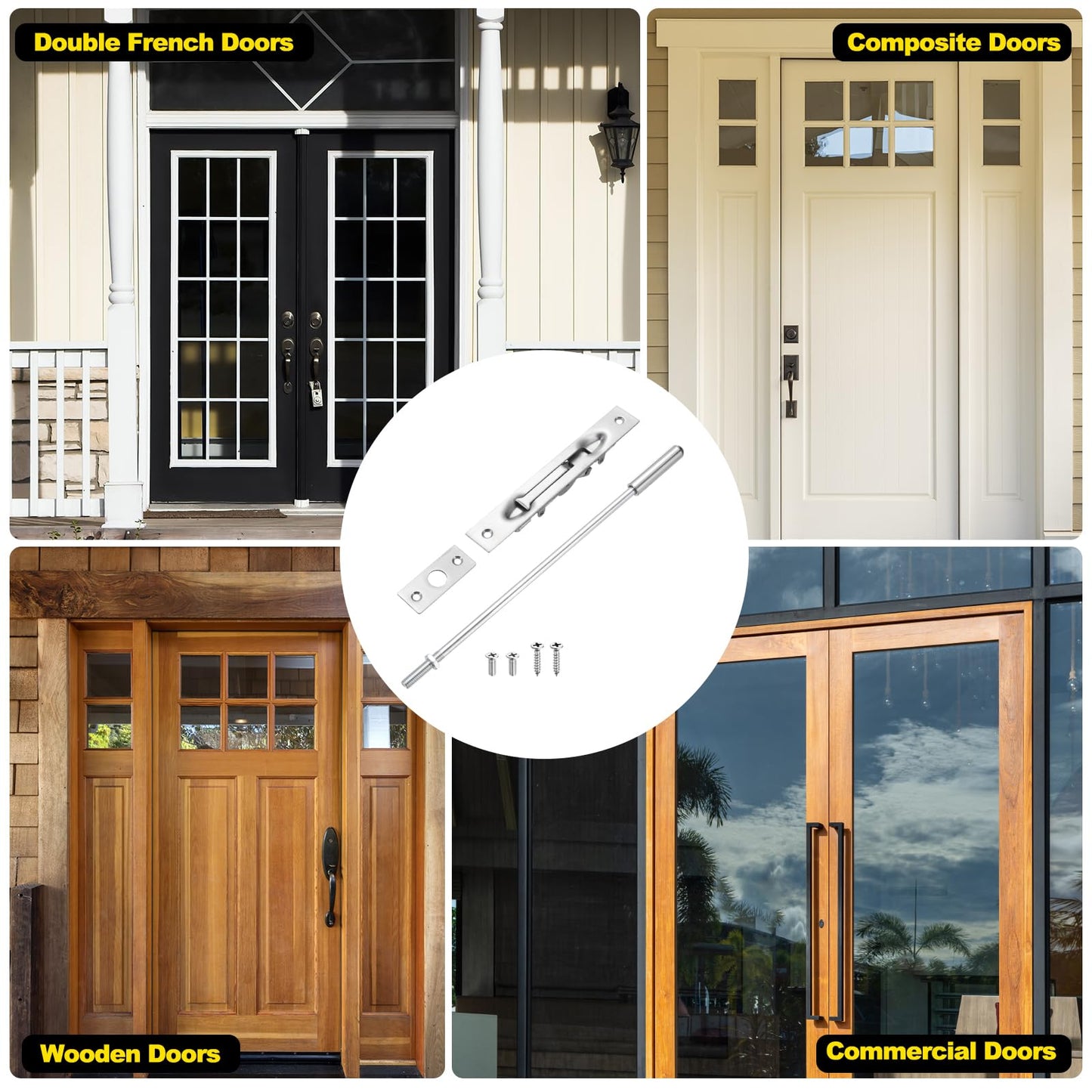 uxcell 2 Pack Extension Flush Bolt with Rod, 8 Inch Stainless Steel Door Flush Bolt Latch Concealed Security Door Lock for Double French Doors, Composite, Wood Doors, Silver
