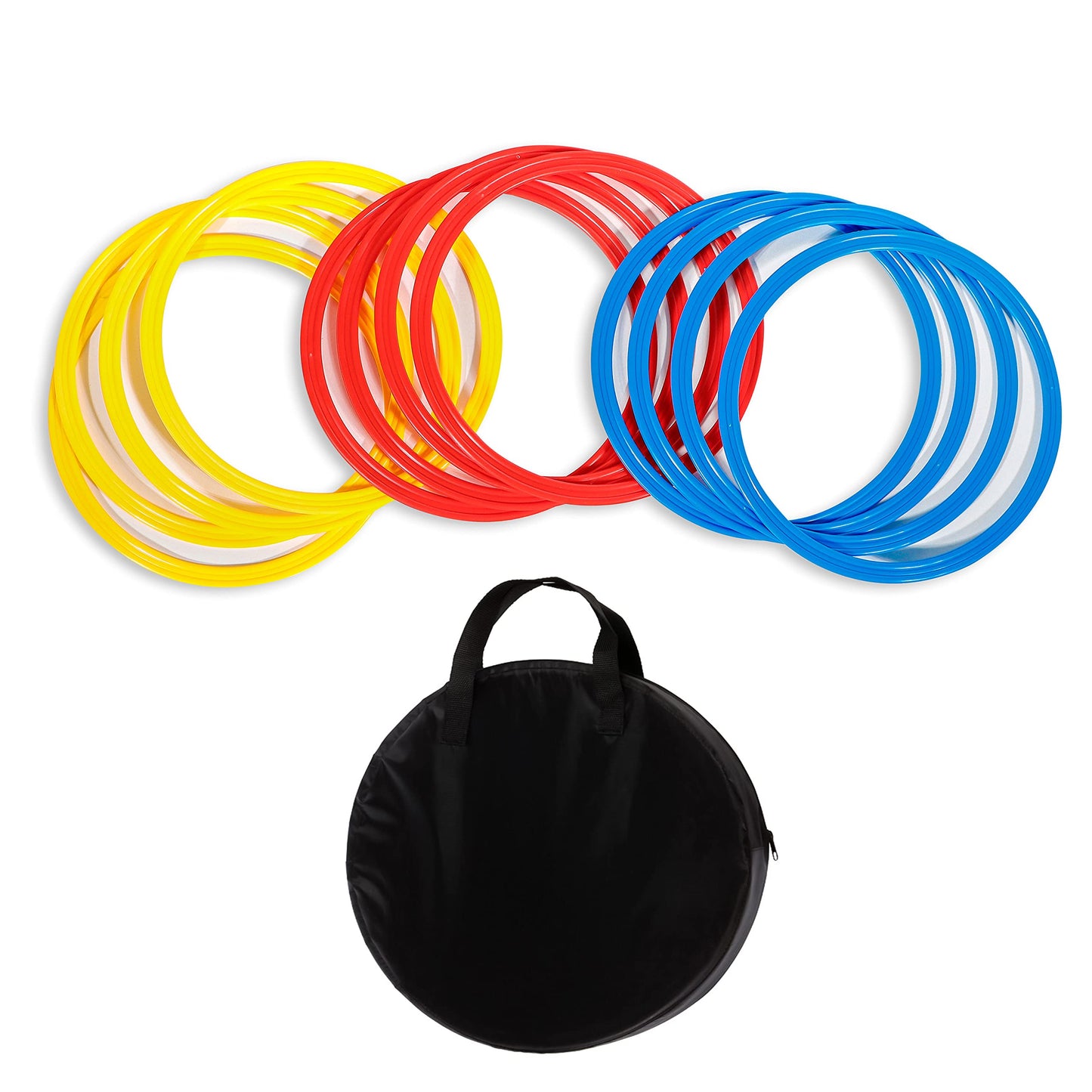 Speed & Agility Training Rings - Set of 12-12" Outer Diameter - with Carrycase - by Trademark Innovations (Red/Yellow/Blue)