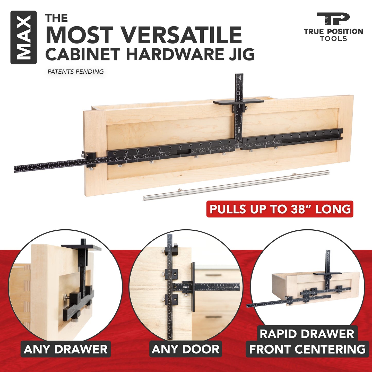 MAX Cabinet Hardware Jig - Install Long Pulls and Shelf Pin Holes - Made In USA - Hand Calibrated by True Position Tools