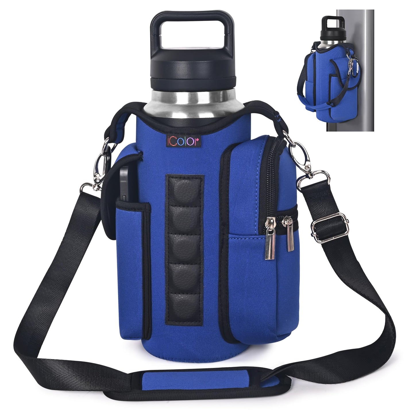 icolor Magnetic Gym Bag Water Bottle Carrier Holder with Phone Pockets & Shoulder Strap,Gym Magnetic Bag 5 Built-in Magnets Gym Accessories Organizer Pouch Sling Sleeve for Men Women
