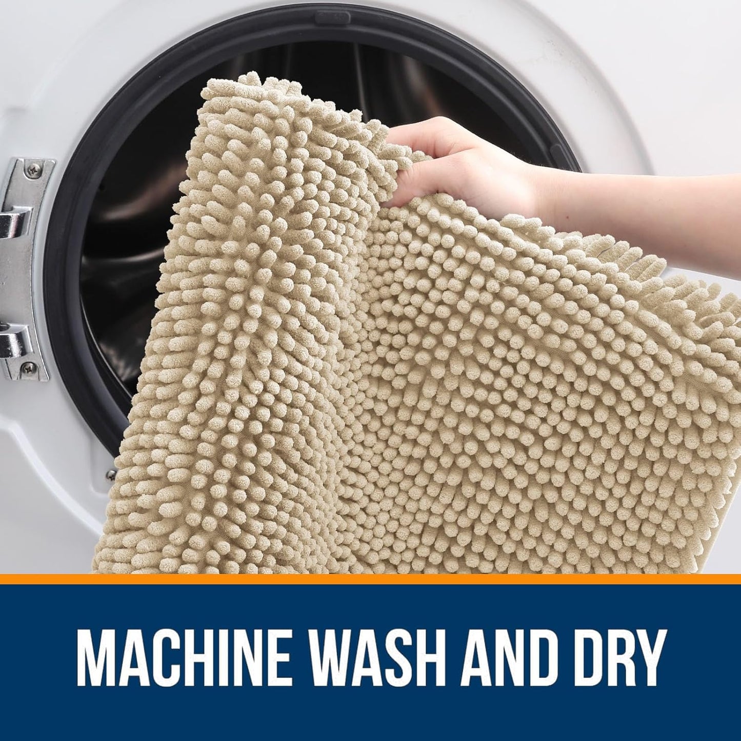 OLANLY Large Bathroom Rugs - Extra Soft Chenille Bath Mats | Quick-Dry, Machine Washable, 59x35, Beige