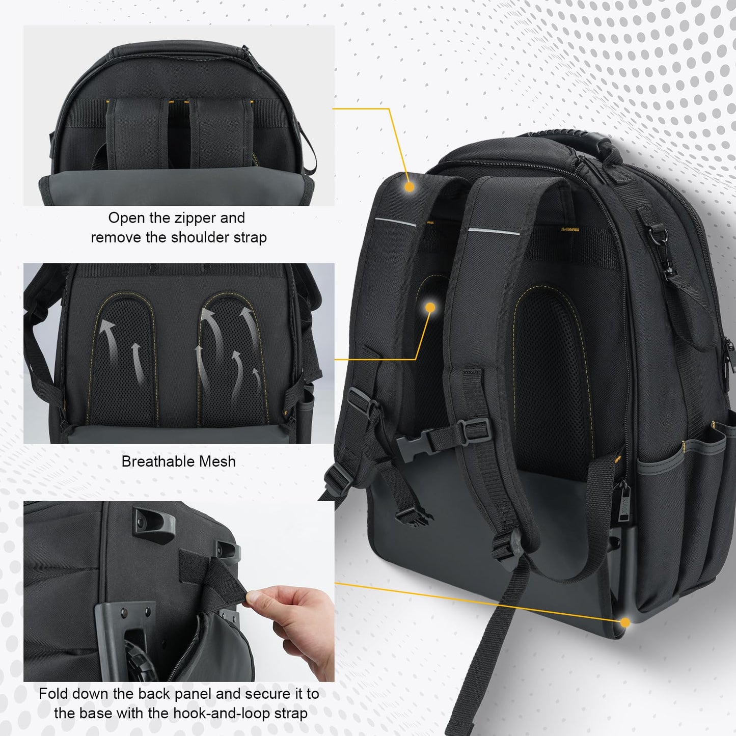 KUNN Shoulder Framing Nailer Bag & Rolling Tool Backpack with Wheels