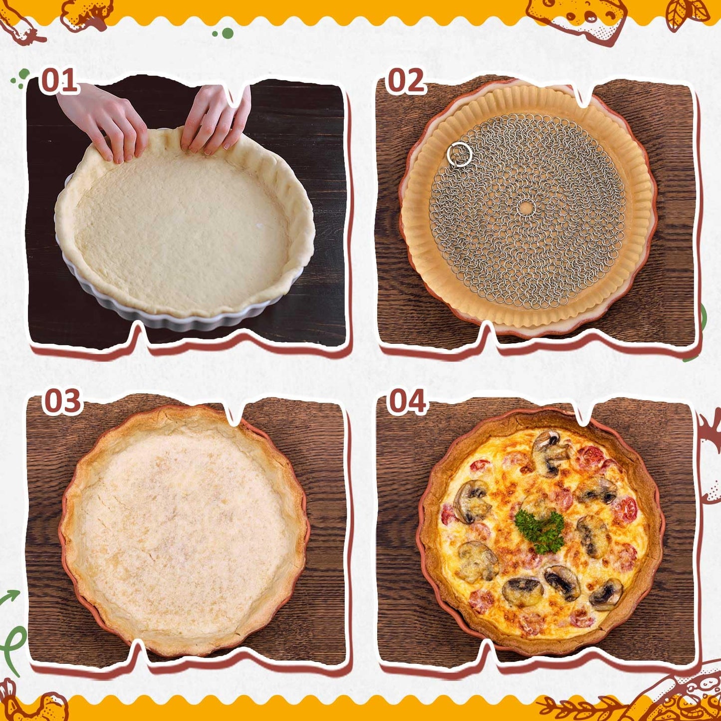 Patelai 1 Pcs Stainless Steel Pie Weight with 50 Pcs Disposable Parchment Paper for Baking Universal Fit for 7-10 Inch Pies Round Metal Chain Dishwasher Safe Durable for Blind Dough Kitchen Cooking