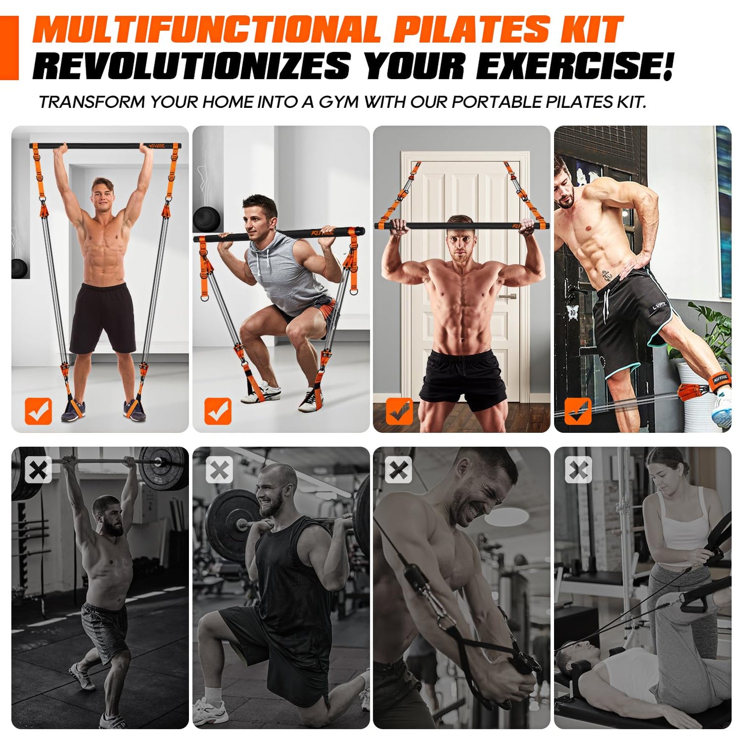 KUTIZE Pilates Bar Kit with Resistance Bands, Heavy Duty Pilates Equipment for Men, Training Bands with Handles for Legs, Hip, Back, Arm, Abs, Chest, Shoulders, Portable Home Gym Workout Equipment