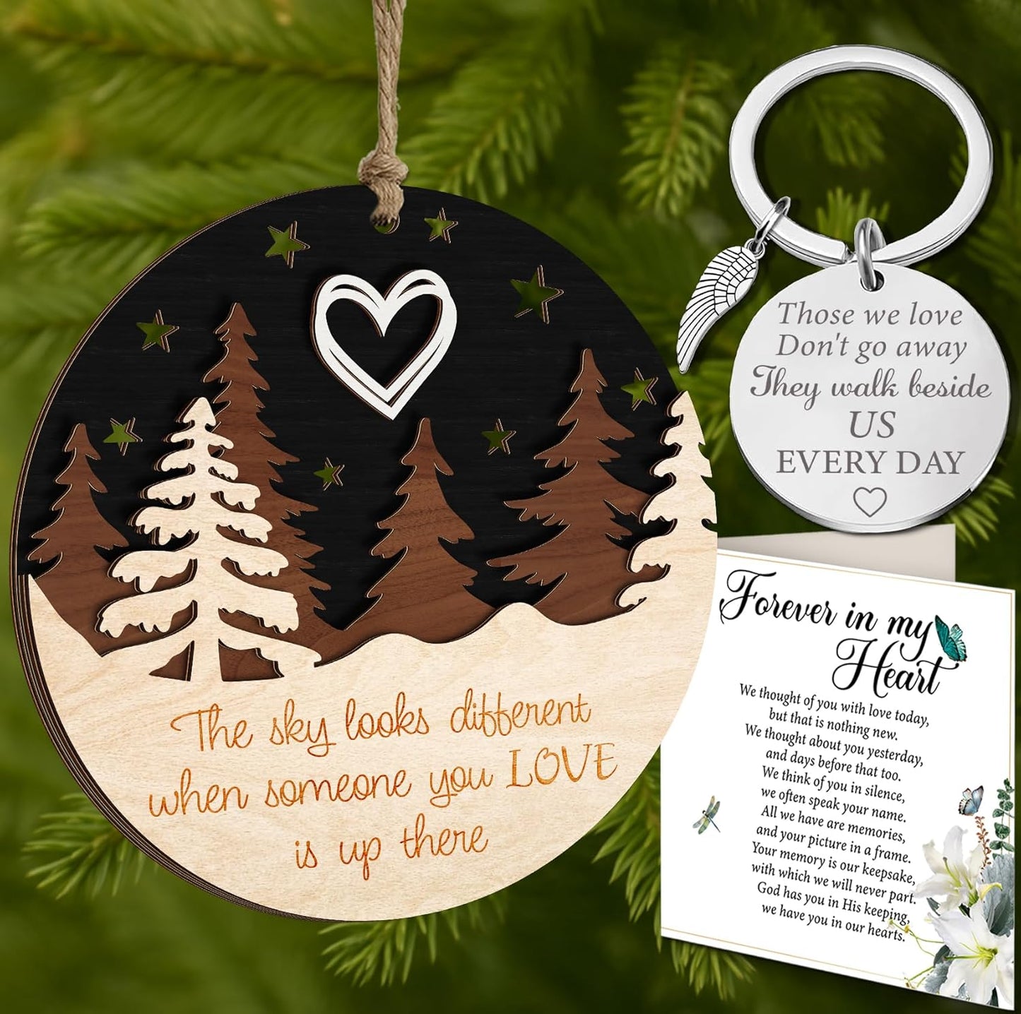 4" Memorial Christmas Ornament 2025 - Angel Wings Keychain & Condolence Card | Thoughtful Bereavement Gift for Mom, Dad, Nana, Papa