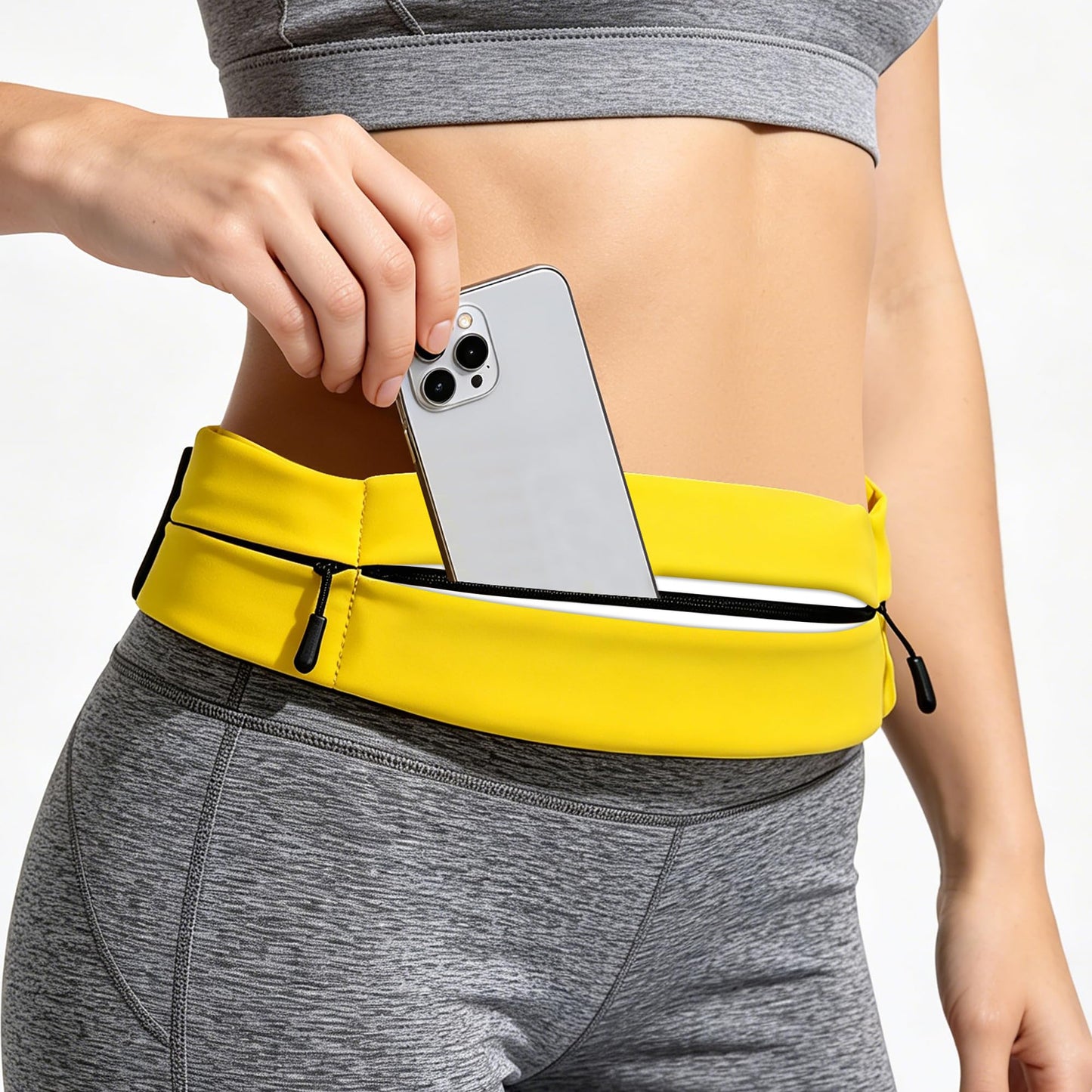 Running Belt for Men Women, Water-resistant Fanny Pack with 3 Zipper Pockets & Reflective Safety Strips, Adjustable Waist Pack Jogging Pouch for Phone, Keys & Essentials (Yellow, Large)
