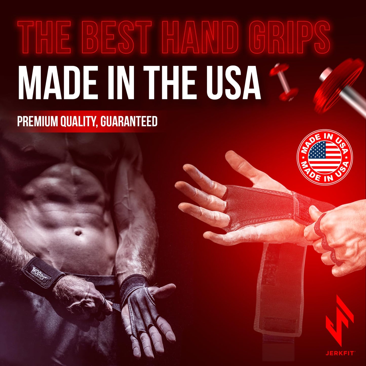 JerkFit WODies Gymnastics & Weightlifting Grips with Wrist Wraps – 3 Hole Versatile Gym Gloves for Pull Ups, Gym Training & Cross Training – Hand Grips Palm Protector for Men & Women (Black, S)