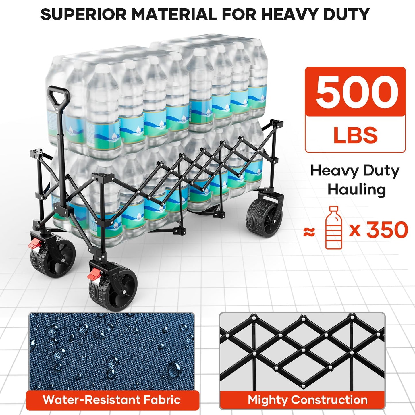 Duhkoi 49" L Collapsible Extended Wagon with 500lbs Weight Capacity,300L Heavy Duty Sports Wagon,Big All-Terrian Wheels with Cup Holders,Cart for Sports,Grocery,Shopping(LightBlue)