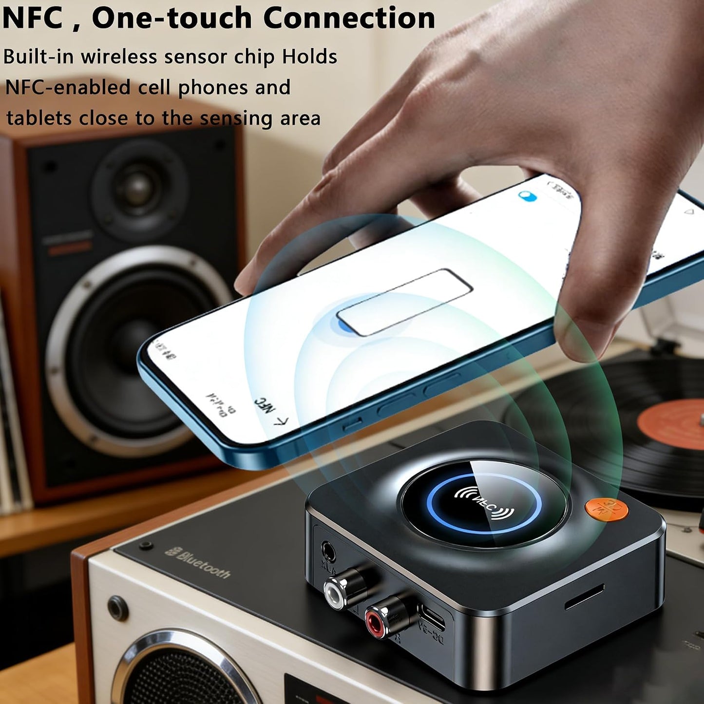LSLYA Pair,3.5mm Bluetooth Receiver for Home Stereo, NFC Quick AUX/RCA,TF Card Slot,Wireless Bluetooth Audio Adapter