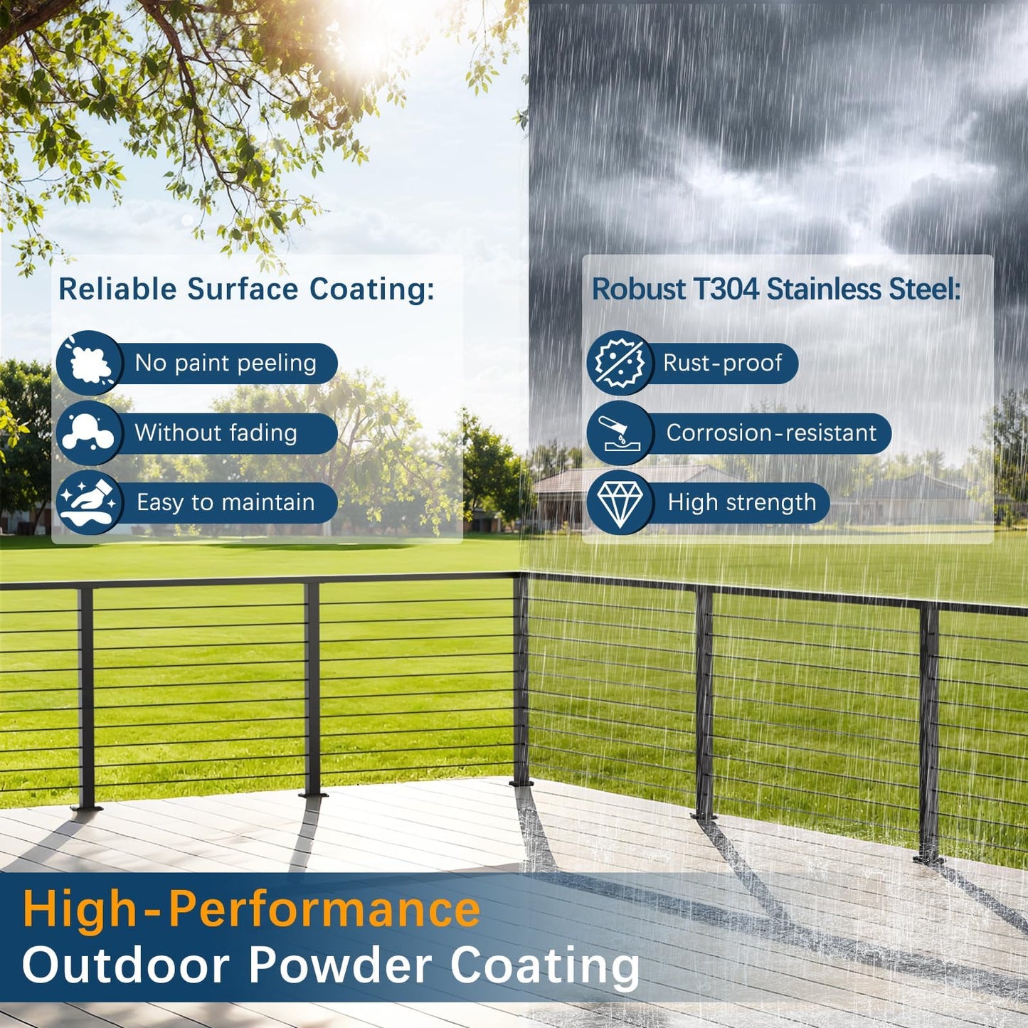 Gyykzz 36" Cable Railing Corner Post, L-Drilled Stainless Steel T304 Corner Rail Post, Upgraded Black Powder Coated One-Post Corner Solution, Wire Metal Post for Indoor Outdoor Deck Railing