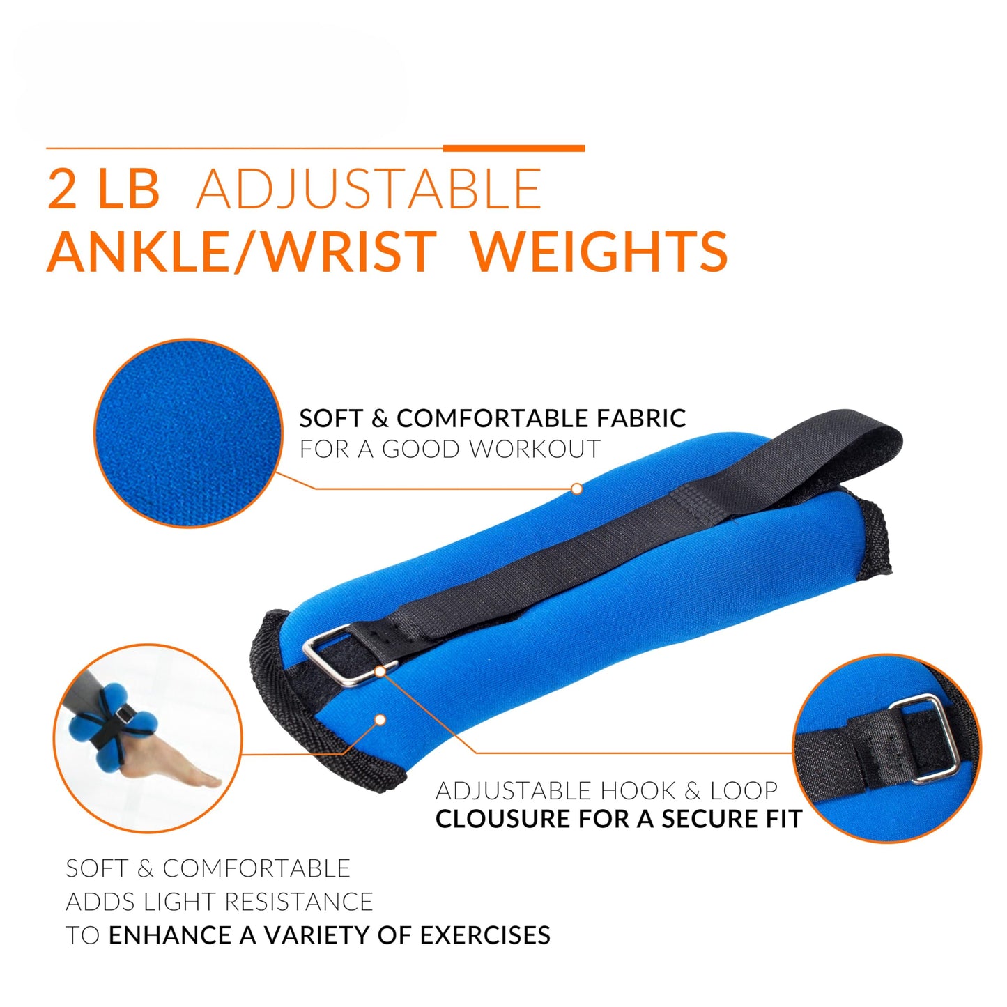 Tone Fitness Ankle/Wrist Weights, 1 lb Pair - Blue