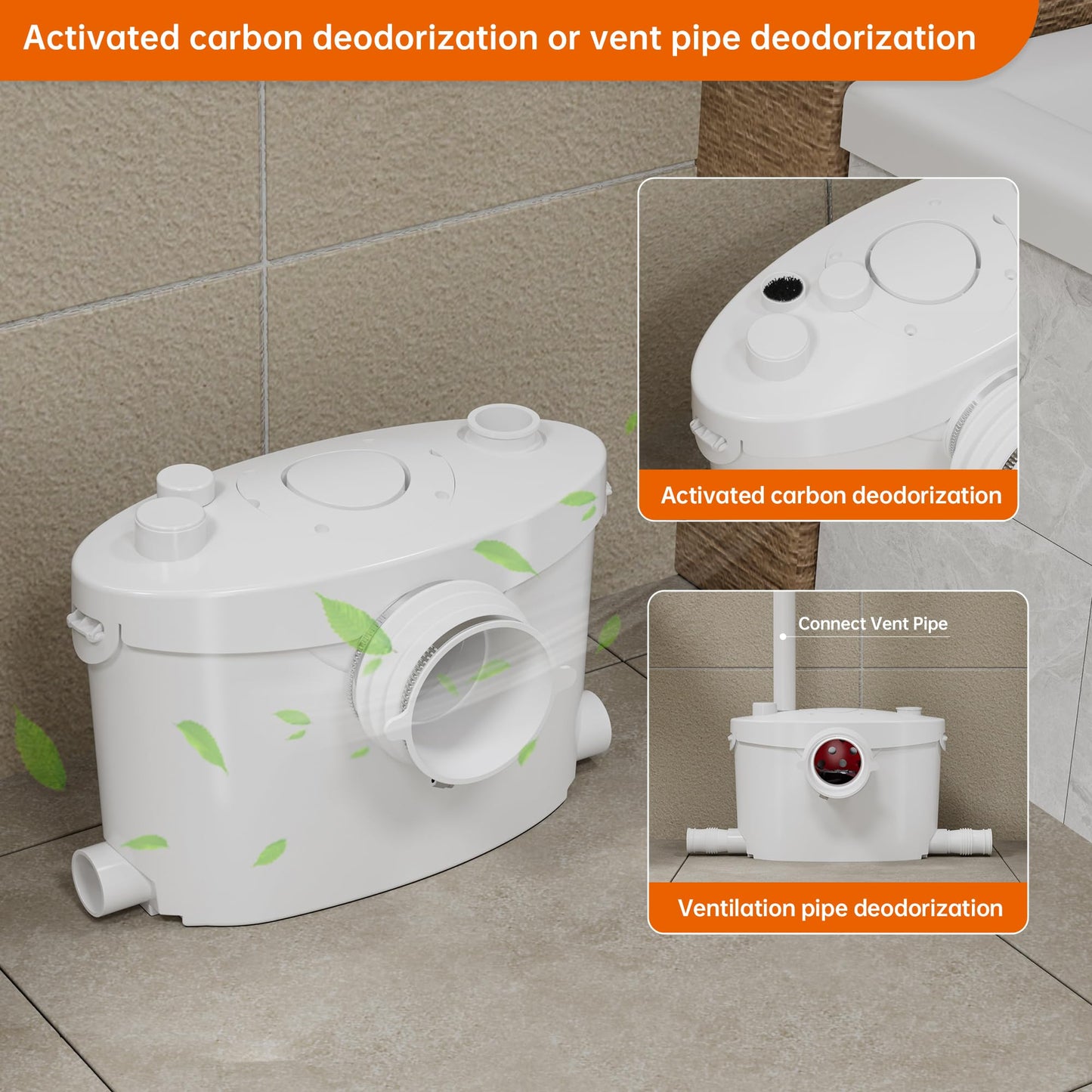 SUPERFLO Upflush Toilet for Basement with 600W Macerating Toilet System & Silent Toilet Pump for Macerator Toliet, Sink & Tub（Include Extension Pipe）