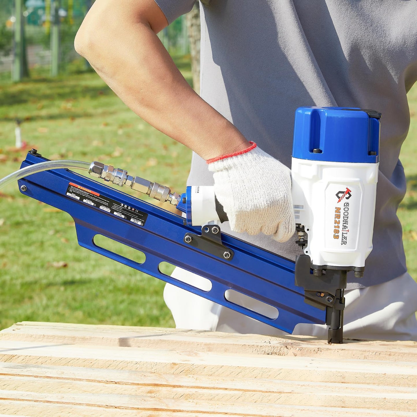 Goodnailer NR2183 Framing Nail Gun 21 Degree Plastic Strip Nailer 2-Inch up to 3-1/4-Inch Plastic Collated Full Head Framing Nailer Aluminum Magazine Light Weight Fast Speed （Navy Blue）