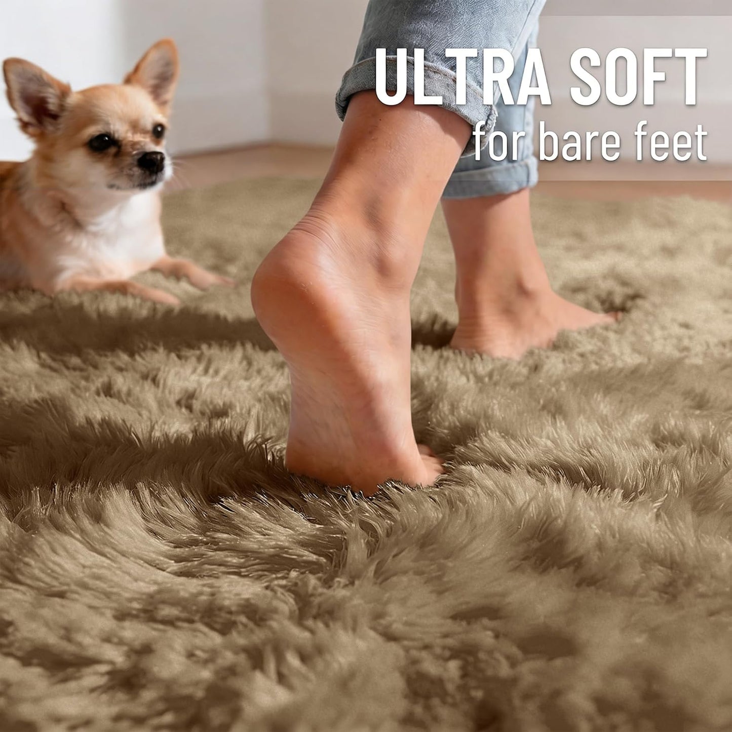 OLANLY Runner Rugs - Soft Fluffy Machine Washable Shaggy Carpet for Hallway & Bedroom | Taupe 2x5 ft