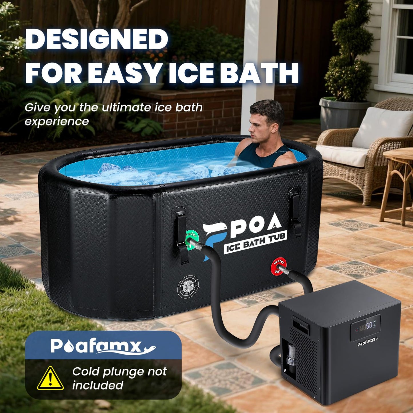 Poafamx Water Chiller for Ice Bath, 1/3 HP Cold Plunge Chiller with Built-in Filter & Water Pump, Insulated Hoses, Quiet Ice Bath Chiller for Cold Therapy Athletes Recovery Home Use 110V