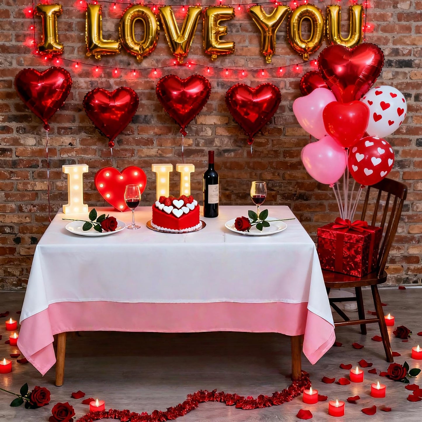 Ultimate Valentines Day Romantic Decorations Special Night for Bedroom with 33FT Lights,5000 Rose Petals and Candle Set for Hotel Room Home Decor,Valentine Anniversary I Love You Balloon&Letter Sign
