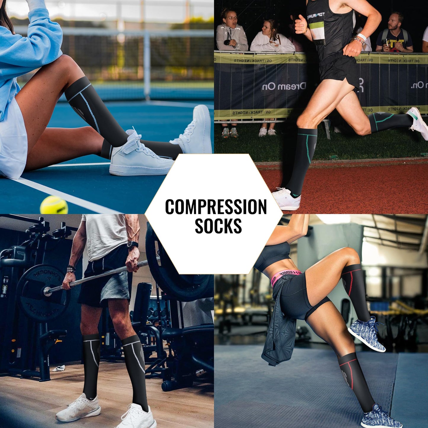 Hello Momoya Compression Socks for Women Men Circulation Knee High 8 Pairs for Nurses, Running, Travel, Athletic(L/XL,Multicolor00)