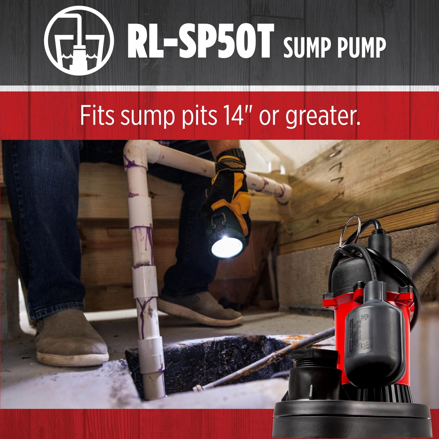 Red Lion RL-SP50T 115-Volt, 1/2 HP, 3600 GPH Aluminum and Thermoplastic Sump Pump with Tethered Switch and 8-Ft. Cord, Red, 14942742