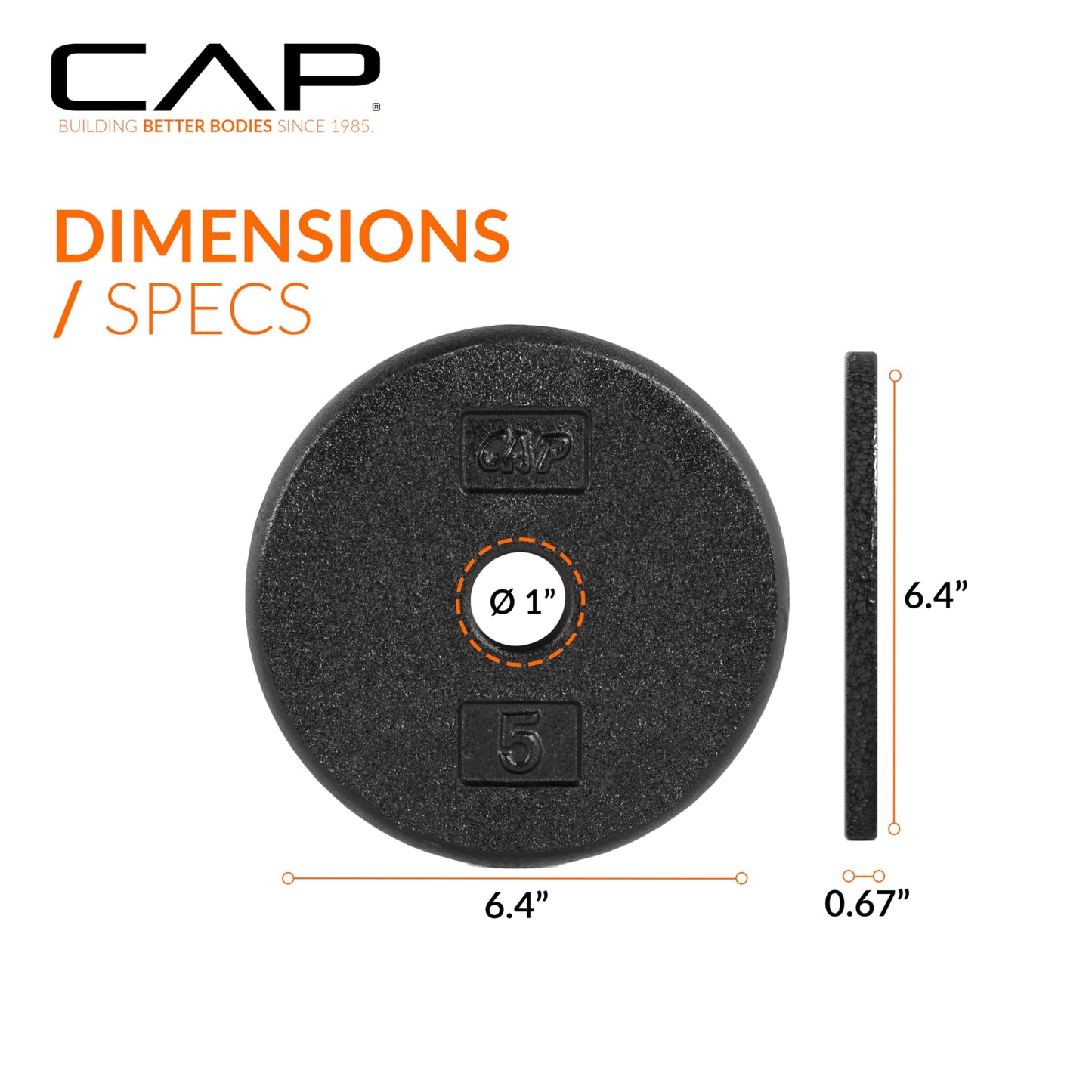 CAP Barbell Cast Iron Standard 1-Inch Weight Plate Set – Barbell Weights for Home Gym, Strength Training, and Weightlifting, 5 lb Set of 4, Black