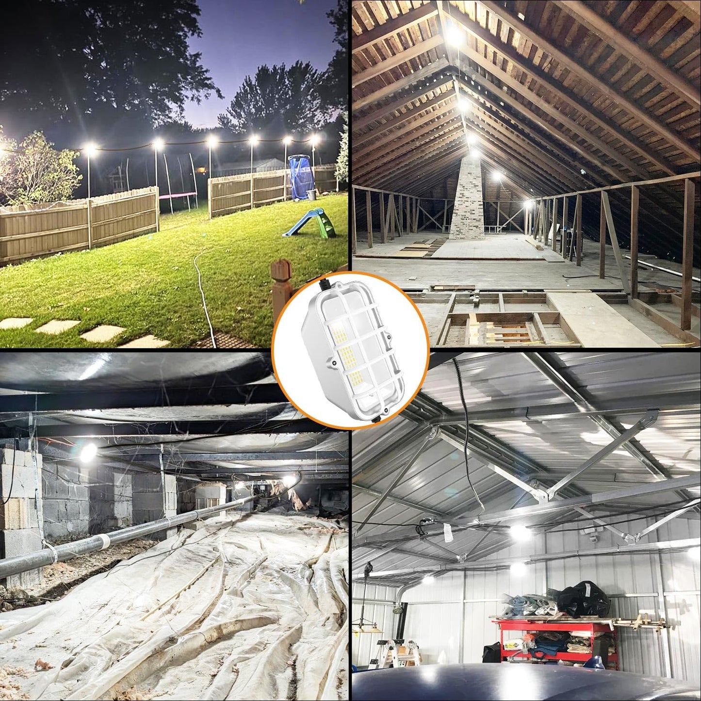 RIUVAO 100ft LED Construction String Lights,Super Bright 300W 30000LM Waterproof IP67 Led String Work Lights, Construction Temporary Lights (Upgrad 100ft-10lights)