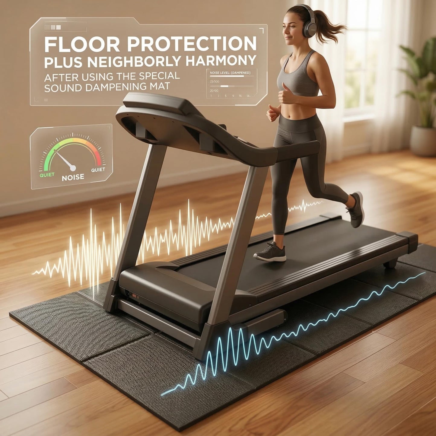 Wimwum Foldable Walking Pad Mat, High-Density PVC Treadmill Mat for Hardwood Floors & Carpet, 55" x 24" Space-Saving Exercise Equipment Mat for Under Desk Bike, Elliptical & Home Gym,Black