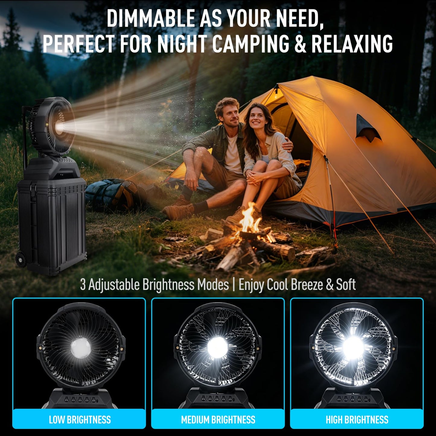 ZMLBTF Portable Misting Fan, 30L Water Tank Rolling Mist Fan, 30000mAh Rechargeable Outdoor Cooling Fan with Remote, 4 Speeds, 90° Oscillation, for Patio, Camping, Sports, Outside & Travel (Black)