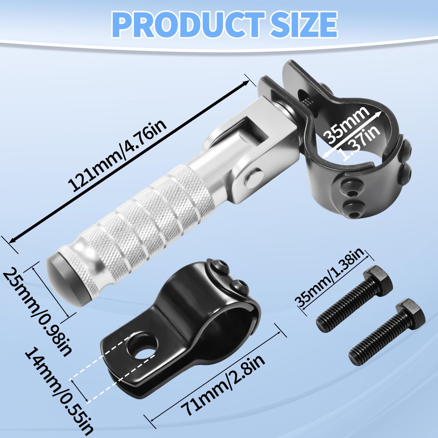 M8 Anti-Skid CNC Universal Motorcycle Foot Pegs Degree Foldable Footpegs Footrest,Upgrade Passenger Pedal For Mini Bike Dirt Pit Bike Electric Car Motorbike Honda Suzuki Yamaha Kawasaki (Silver)