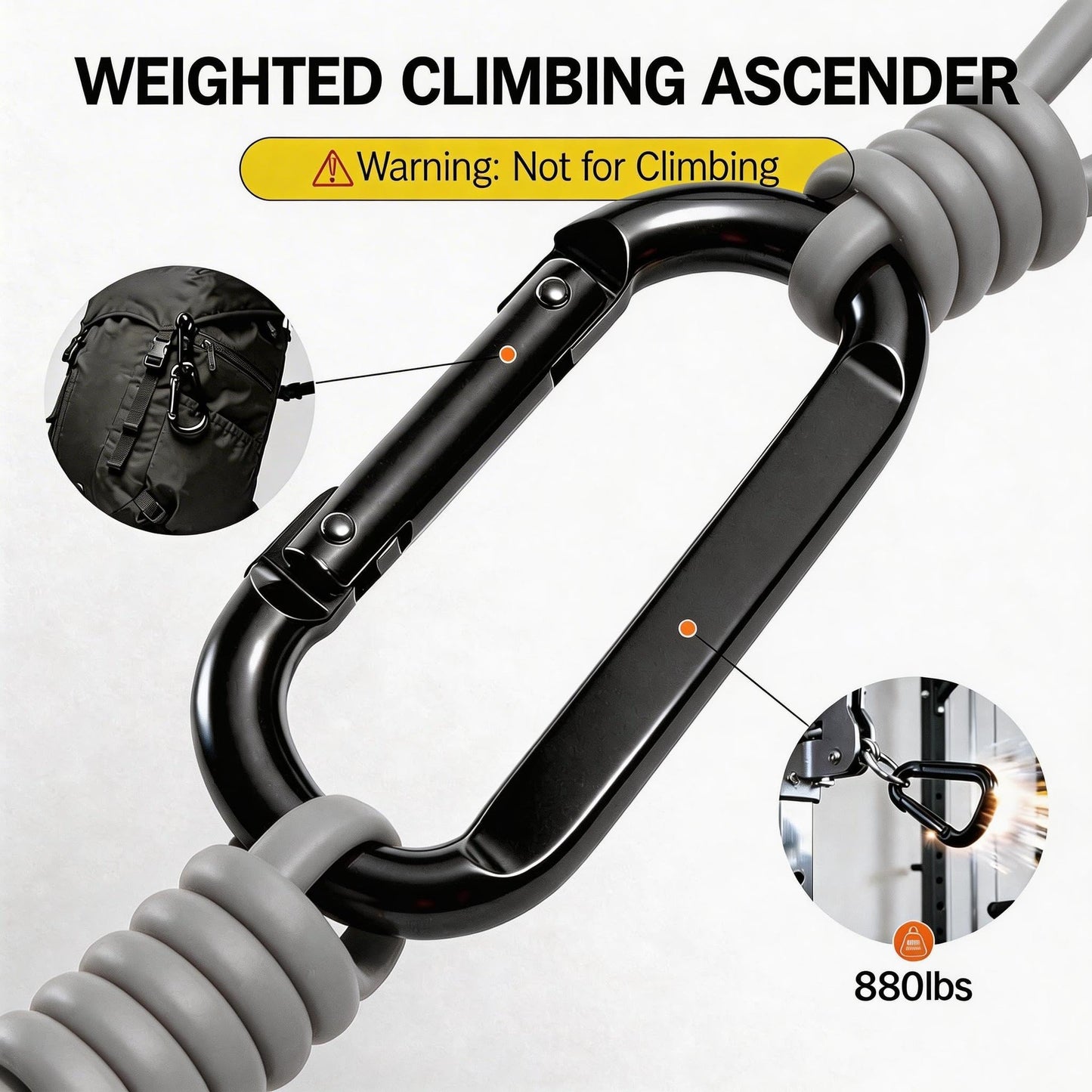 Resistance Band Door Anchor with 880LBS Carabiner | Heavy Duty Workout Strap for Home Gym, Outdoor & Physical Therapy Training | Fits All Loop Bands & Exercise Tubes