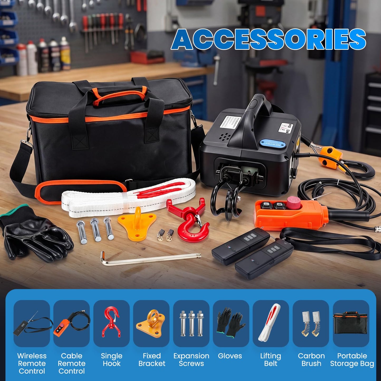 NEWTRY Electric Hoist PRO with Single/Double Hook, 1100lb Electric Winch 110v 120v, 2 Wireless Remote Control & Cable Remote Control for Garage, Warehouse, Factory