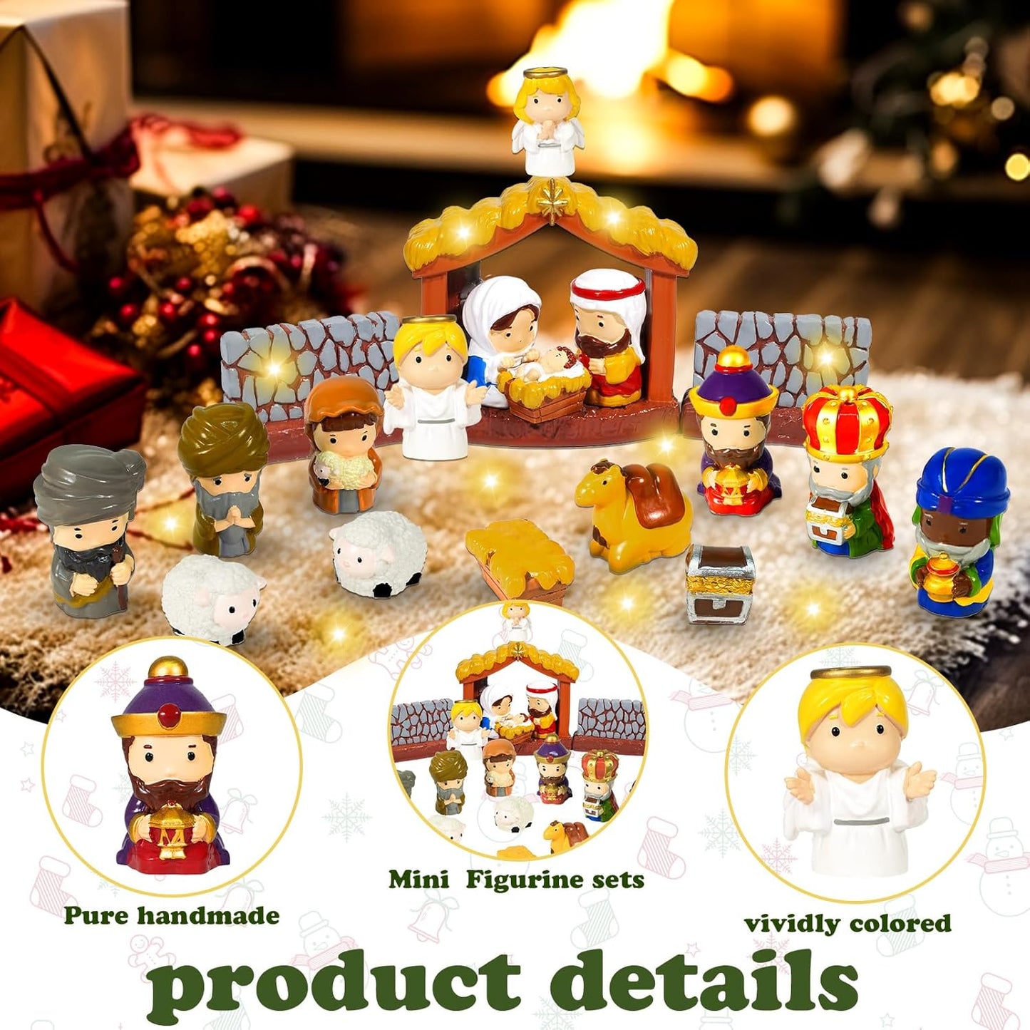 Regine Switzerland 19-Piece Christmas Nativity Set - Hand-Painted Resin Figurines for Festive Tabletop Decor
