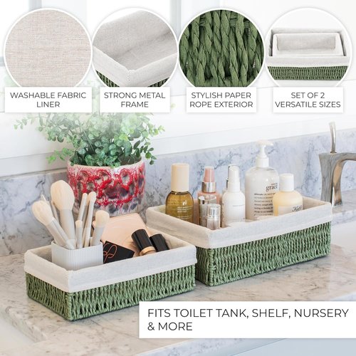 Beautiful Toilet Paper Storage Basket Set of 2 - Decorative Wicker Bathroom Organizer for Stylish Decor